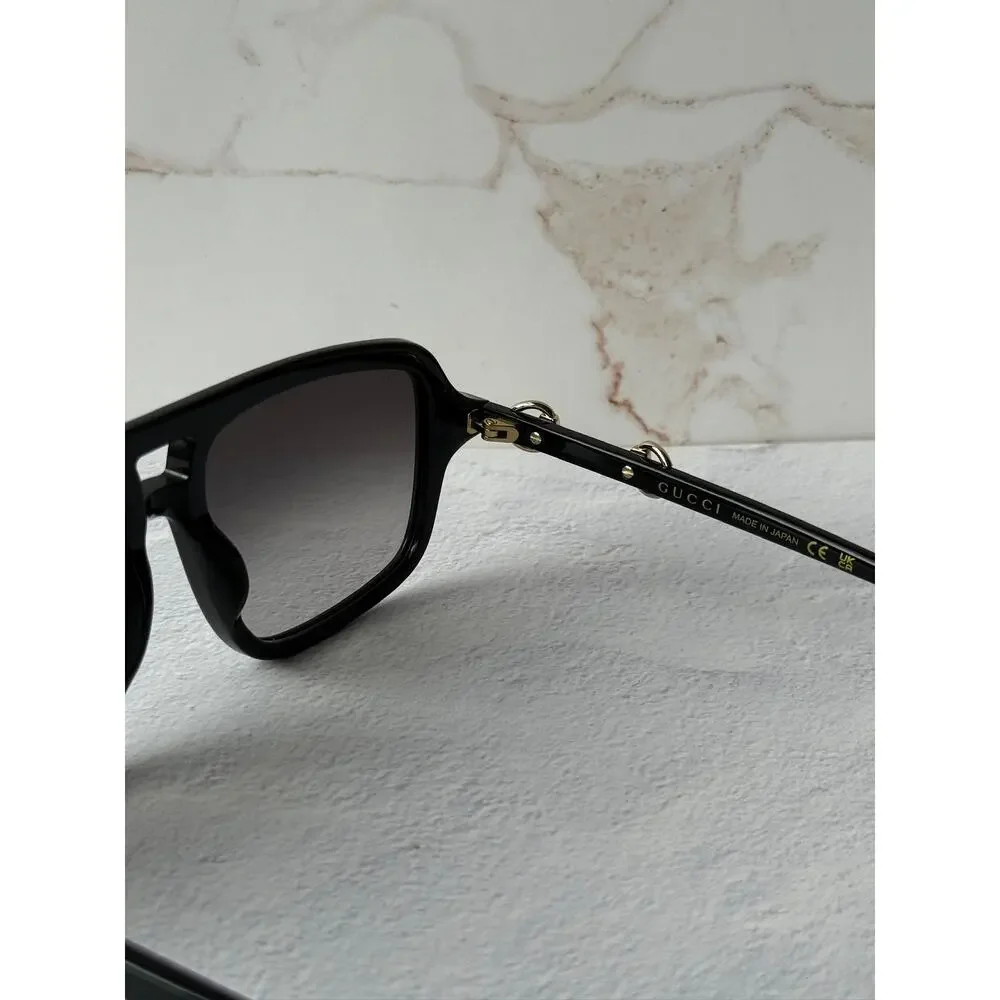 NEW Gucci GG2052S Black Gold Horsebit Aviator Sunglasses $515
